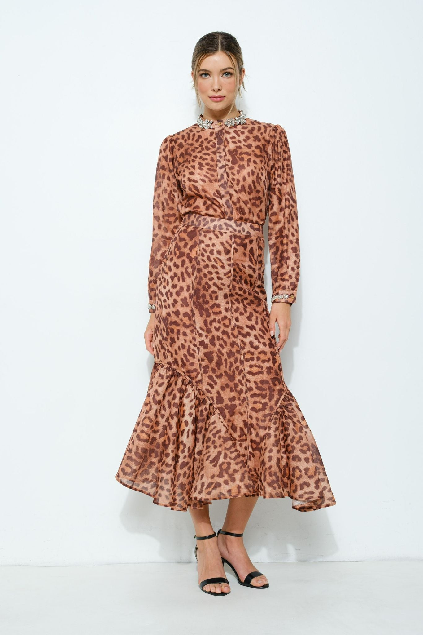 Leopard Shirt and Skirt Set