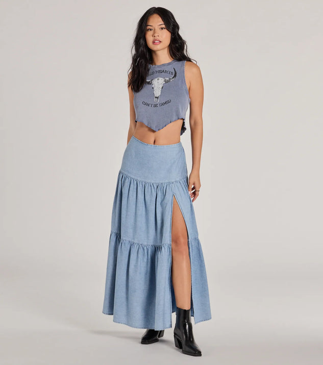 Slit Chambray Maxi Skirt