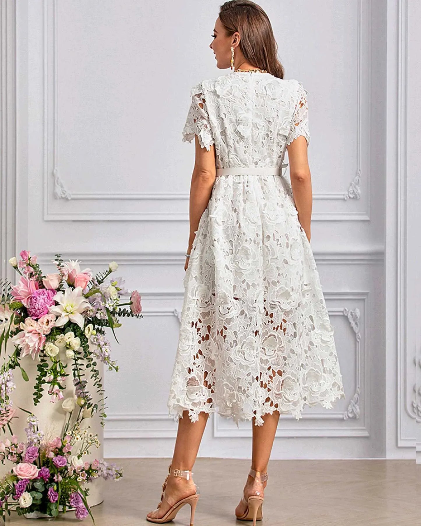 White Lace Midi Dress