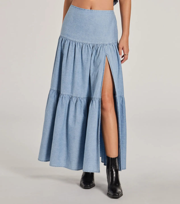 Slit Chambray Maxi Skirt